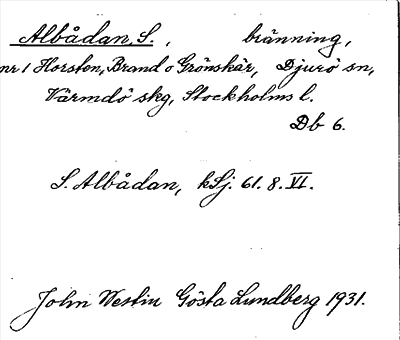 Bild på arkivkortet för arkivposten Albådan, S.