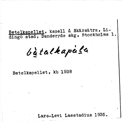 Bild på arkivkortet för arkivposten Betelkapellet