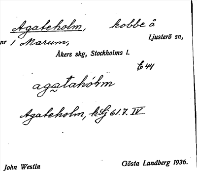 Bild på arkivkortet för arkivposten Agateholm