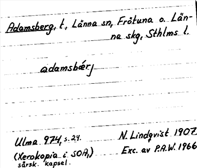 Bild på arkivkortet för arkivposten Adamsberg
