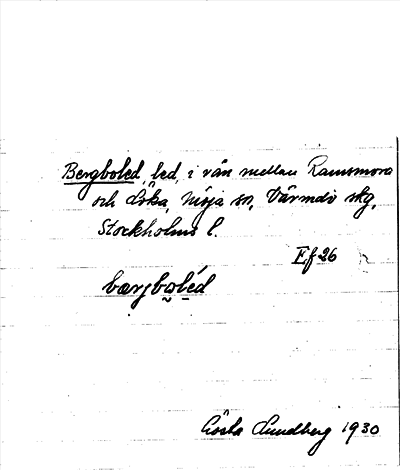 Bild på arkivkortet för arkivposten Bergboled