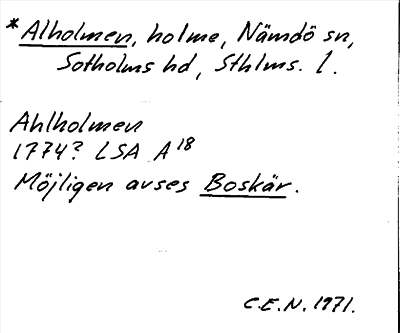 Bild på arkivkortet för arkivposten *Alholmen = Boskär?