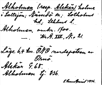 Bild på arkivkortet för arkivposten Alholmen (resp. Alskär)