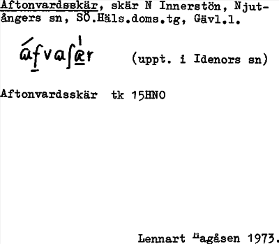 Bild på arkivkortet för arkivposten Aftonvardsskär