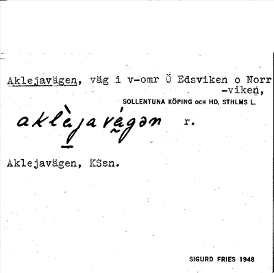 Bild på arkivkortet för arkivposten Aklejavägen