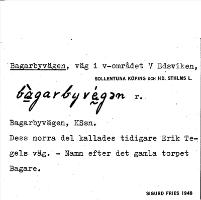 Bild på arkivkortet för arkivposten Bagarbyvägen