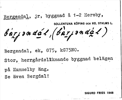 Bild på arkivkortet för arkivposten Bergendal