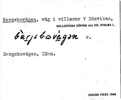 Bild på arkivkortet för arkivposten Bergsbovägen
