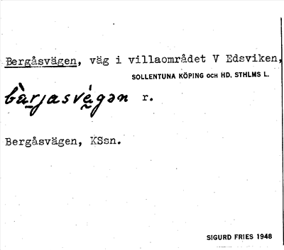 Bild på arkivkortet för arkivposten Bergåsvägen