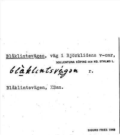 Bild på arkivkortet för arkivposten Blåklintsvägen