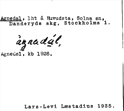 Bild på arkivkortet för arkivposten Agnedal