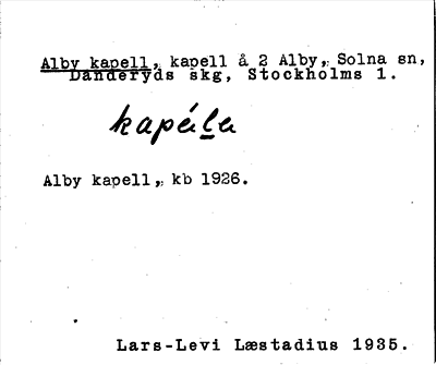 Bild på arkivkortet för arkivposten Alby kapell