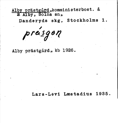 Bild på arkivkortet för arkivposten Alby prästgård