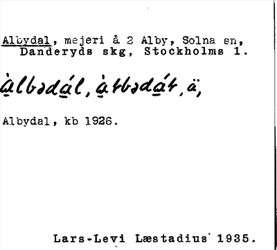 Bild på arkivkortet för arkivposten Albydal