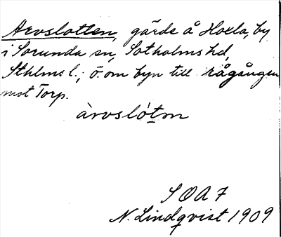 Bild på arkivkortet för arkivposten Arvslotten