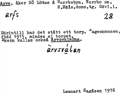 Bild på arkivkortet för arkivposten Arvs