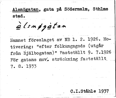 Bild på arkivkortet för arkivposten Alsnögatan