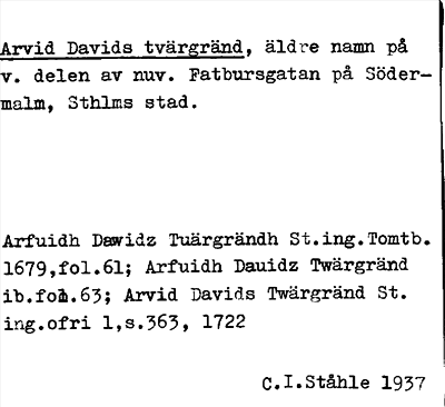 Bild på arkivkortet för arkivposten Arvid Davids tvärgränd