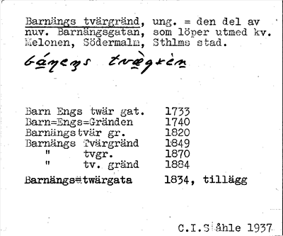 Bild på arkivkortet för arkivposten Barnängs tvärgränd