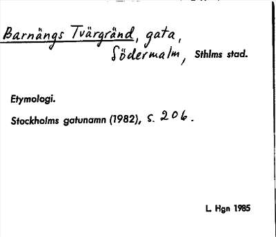 Bild på arkivkortet för arkivposten Barnängs Tvärgränd