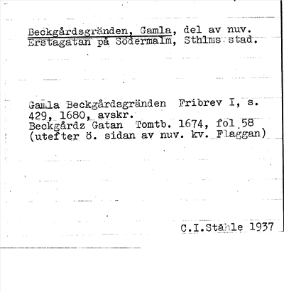 Bild på arkivkortet för arkivposten Beckgårdsgränden, Gamla