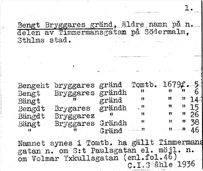 Bild på arkivkortet för arkivposten Bengt Bryggares gränd