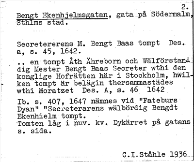 Bild på arkivkortet för arkivposten Bengt Ekenhjelmsgatan
