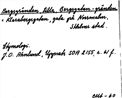 Bild på arkivkortet för arkivposten Bergsgränden, Lilla, Bergsgatan Bergsgränden