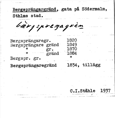 Bild på arkivkortet för arkivposten Bergsprängargränd