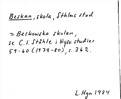 Bild på arkivkortet för arkivposten Beskan = Beskowska skolan