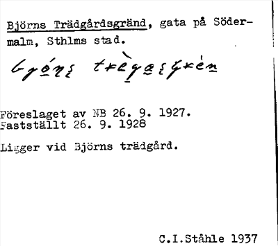 Bild på arkivkortet för arkivposten Björns Trädgårdsgränd