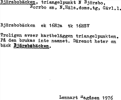 Bild på arkivkortet för arkivposten Björsbobäcken