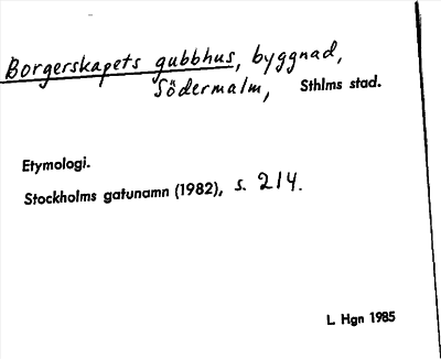 Bild på arkivkortet för arkivposten Borgerskapets gubbhus