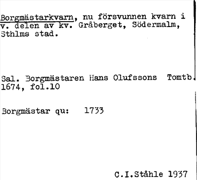 Bild på arkivkortet för arkivposten Borgmästarkvarn