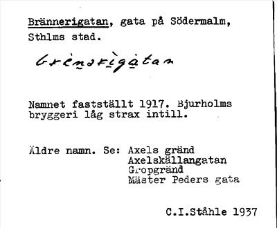 Bild på arkivkortet för arkivposten Brännerigatan