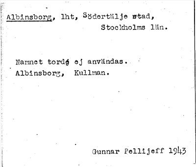 Bild på arkivkortet för arkivposten Albinsborg
