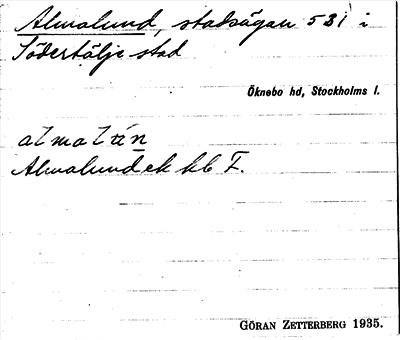 Bild på arkivkortet för arkivposten Almalund