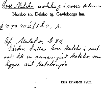 Bild på arkivkortet för arkivposten Övre Matsbo