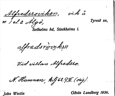 Bild på arkivkortet för arkivposten Alfredsroviken