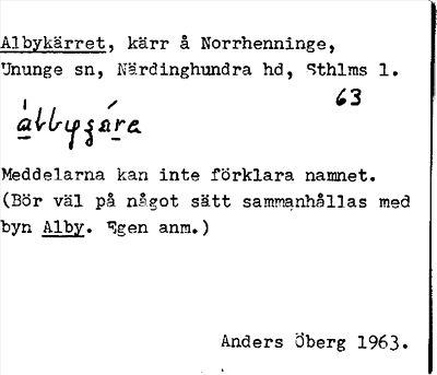 Bild på arkivkortet för arkivposten Albykärret