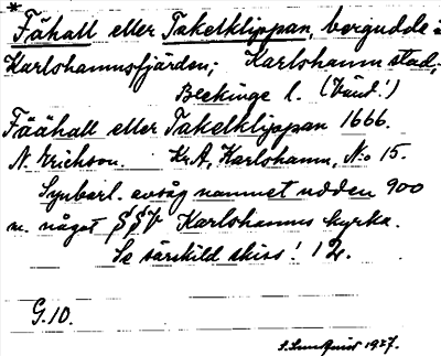 Bild på arkivkortet för arkivposten *Fähall eller Takelklippan