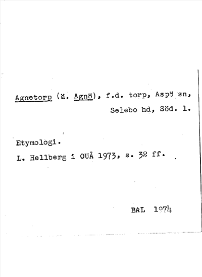 Bild på arkivkortet för arkivposten Agnetorp (ä. Agnö)