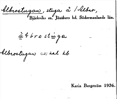 Bild på arkivkortet för arkivposten Albrostugan