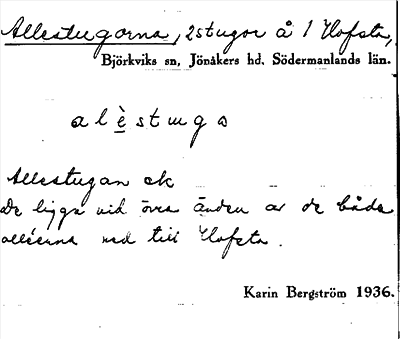 Bild på arkivkortet för arkivposten Allestugorna