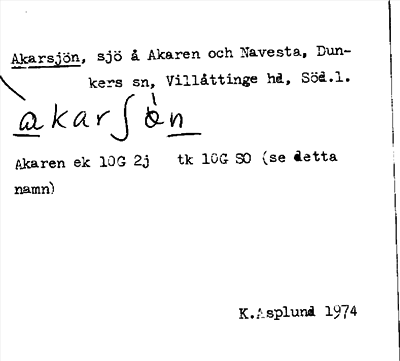 Bild på arkivkortet för arkivposten Akarsjön