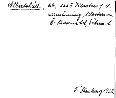 Bild på arkivkortet för arkivposten Albertshäll