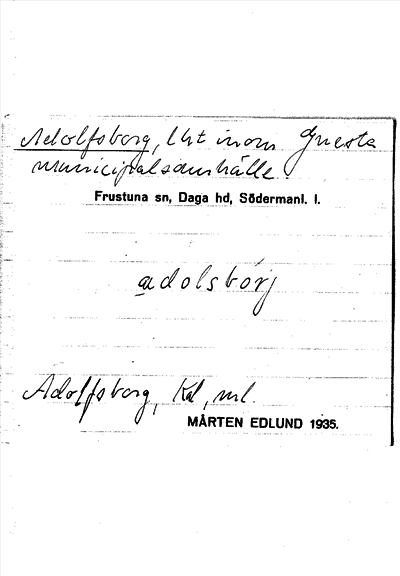 Bild på arkivkortet för arkivposten Adolfsborg