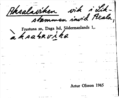 Bild på arkivkortet för arkivposten Aksalaviken