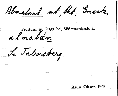 Bild på arkivkortet för arkivposten Almalund, se Taborsberg