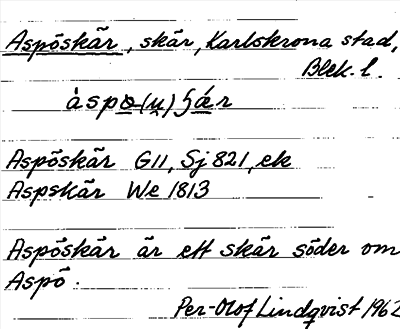 Bild på arkivkortet för arkivposten Aspöskär